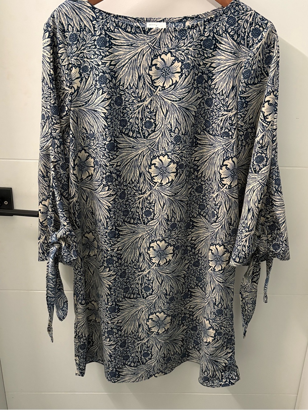 Morris & Co x H&M Blue and Cream Floral Mini Dress with Tie Sleeves